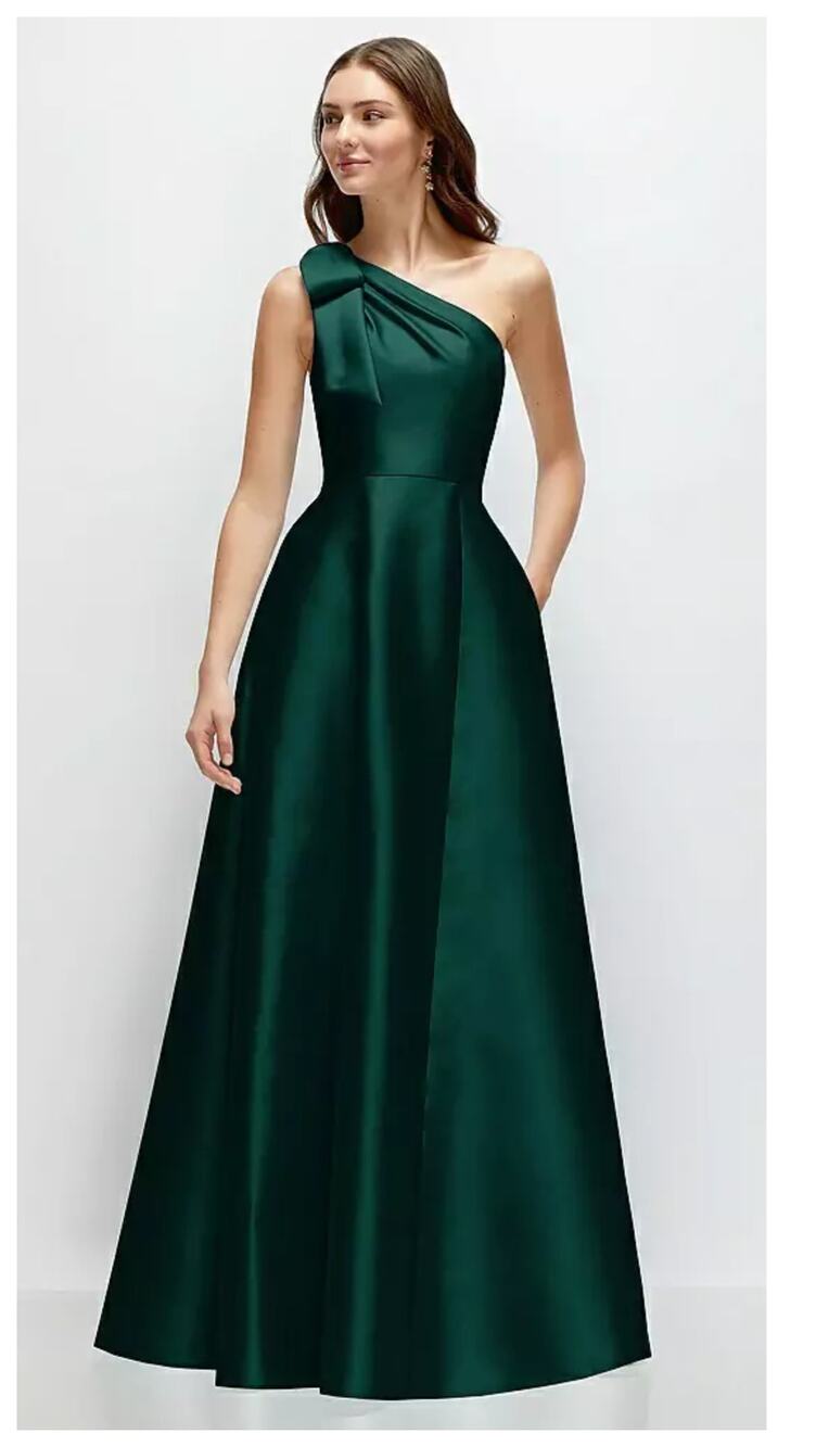 NEW Alfred Sung Bow One-Shoulder A-Line Gown with Bow in Evergreen  Size 10